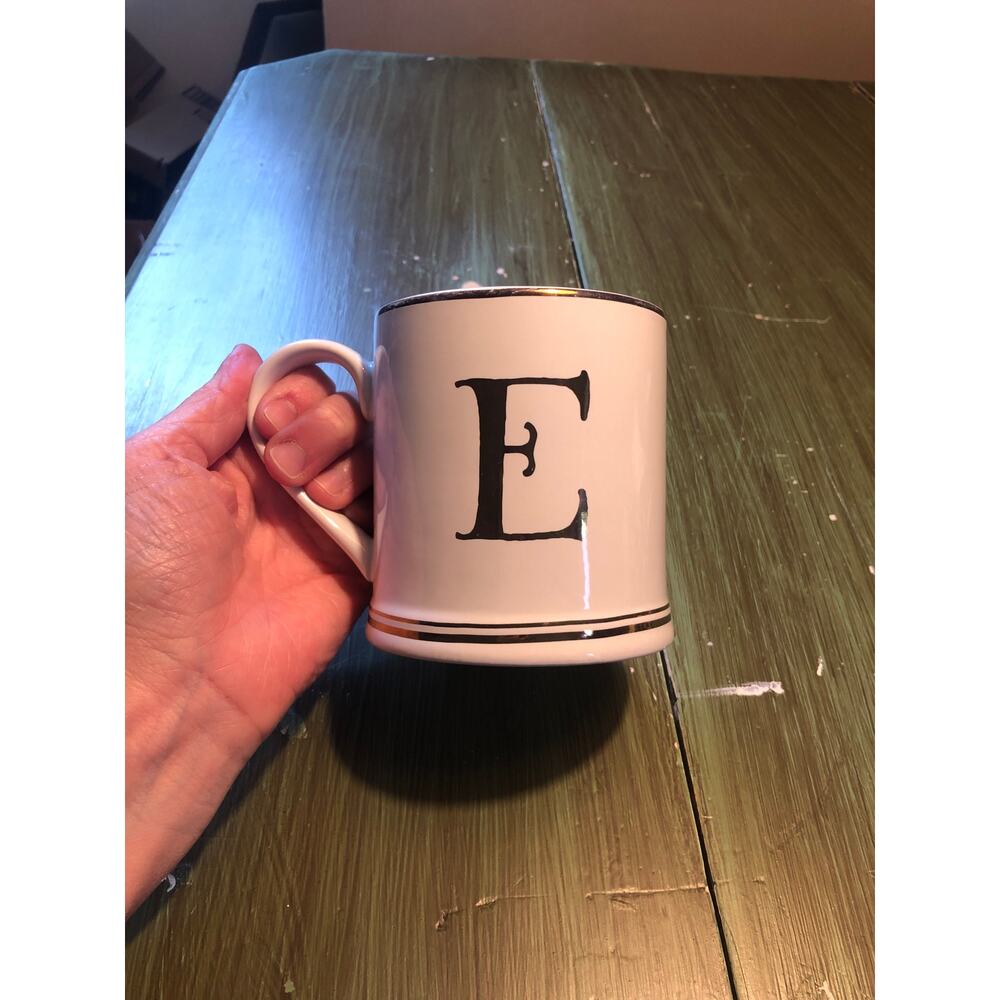 Sur La Table EUC White Metallic Monogram "E" Coffee Mug
